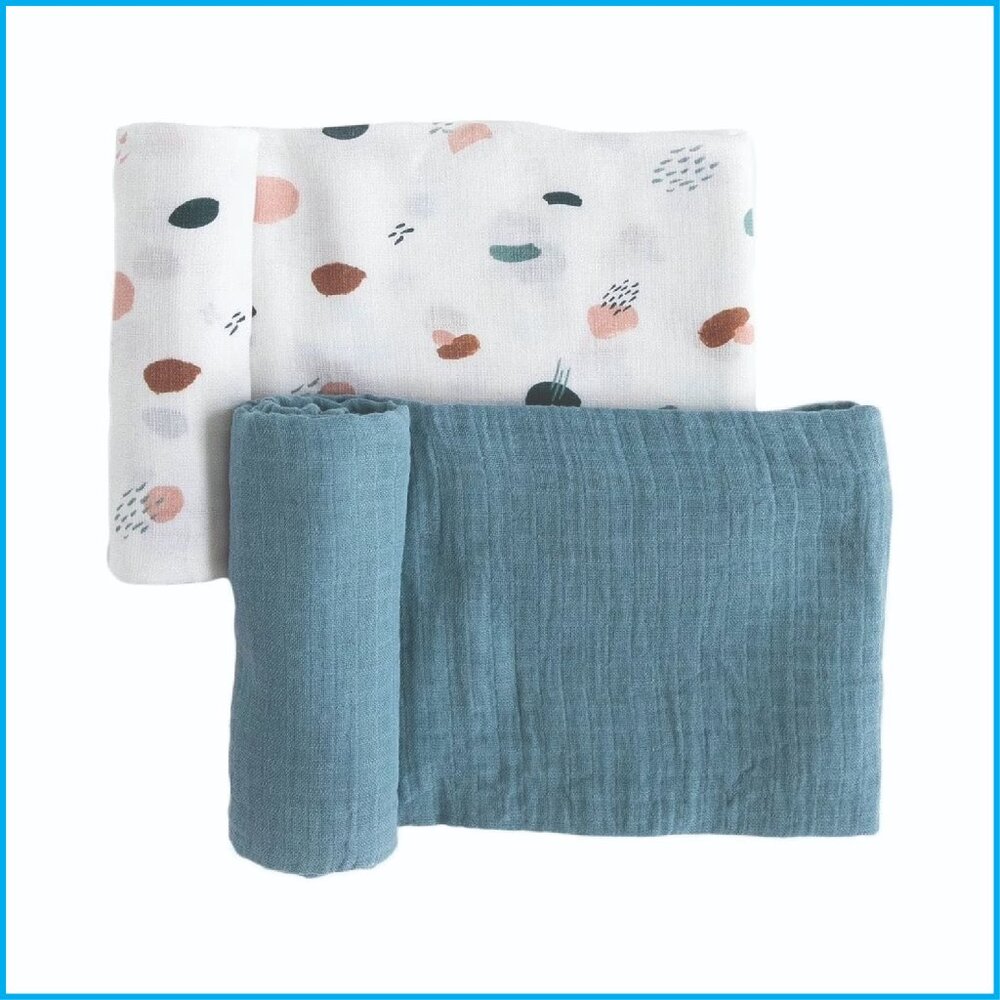 Red Rovr Organic Cotton Muslin Swaddle Baby Blanket 2-Pack Unisex Dots & Dashes